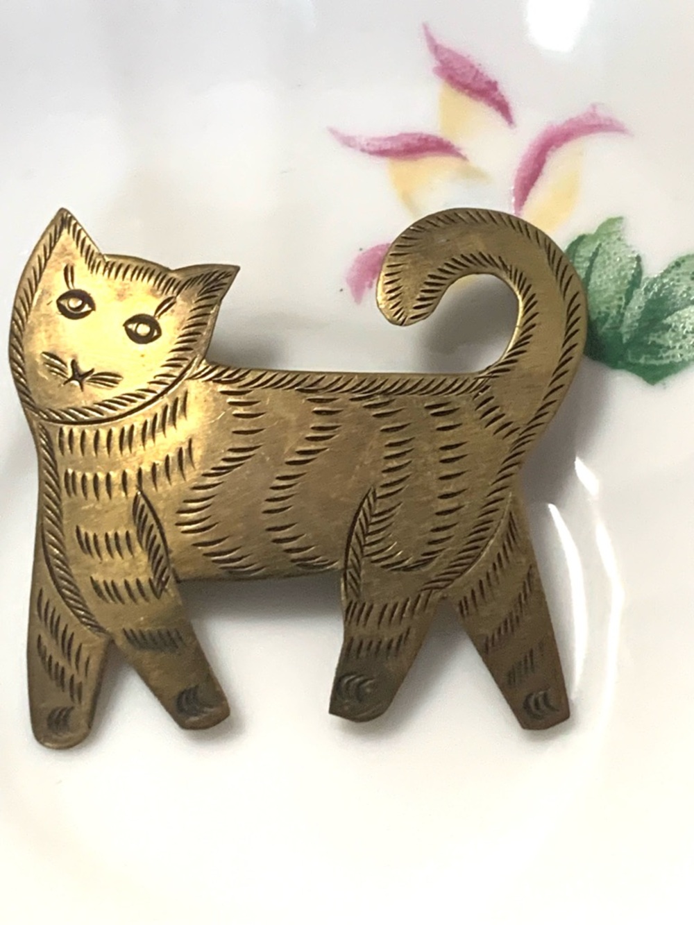Brass Cat Figurine Pin - Brown Cat Accessory